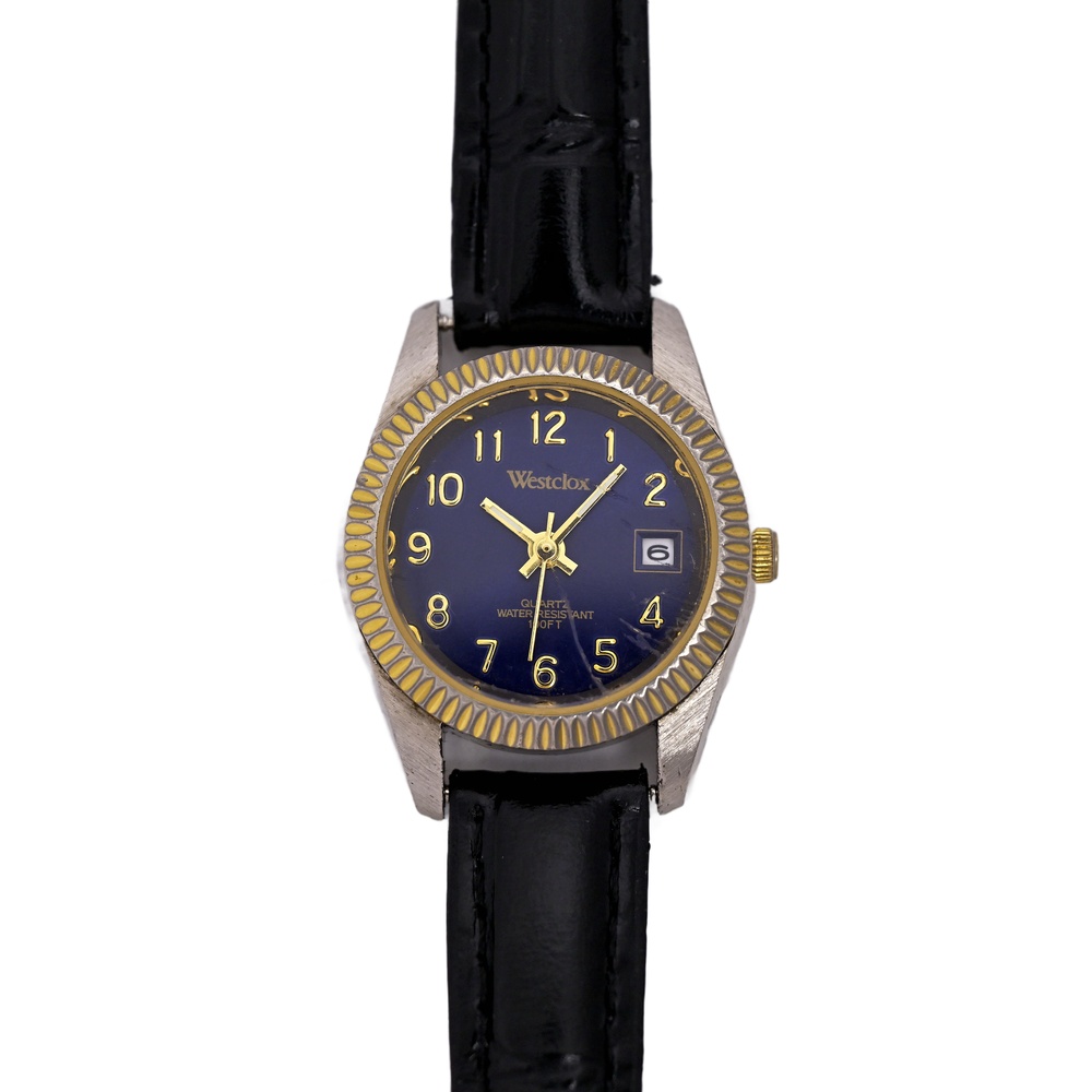 Westclox Japanese Wrist Watch Blue Dial Golden Numerals 26mm